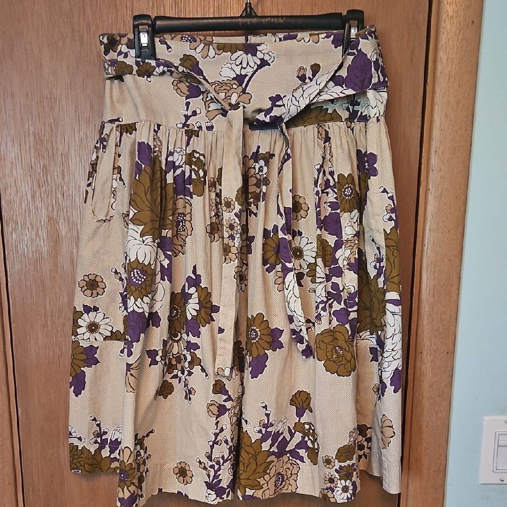 French Connection Purple Brown A-Line Skirt Tie Front